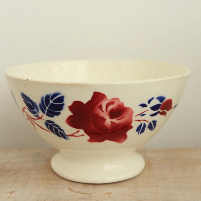 アンティーク カフェオレボウル バラ フランス リュネヴィル製 K&G Luneville
