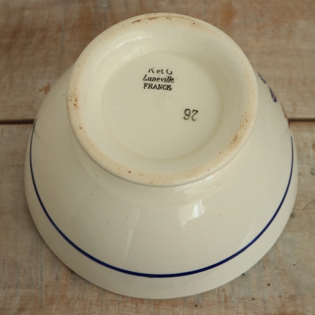 アンティーク カフェオレボウル バラ フランス リュネヴィル製 K&G Luneville