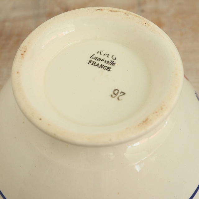 アンティーク カフェオレボウル バラ フランス リュネヴィル製 K&G Luneville