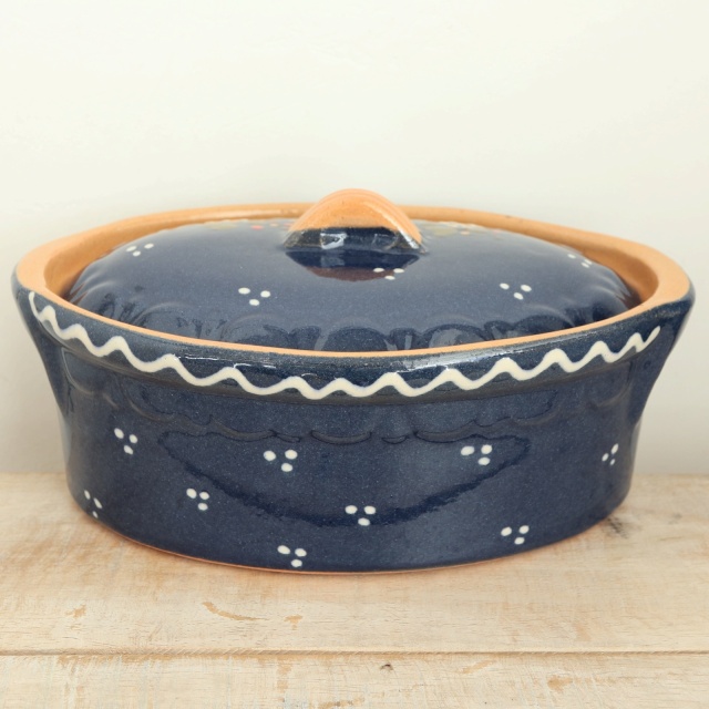 ベッコフ鍋 コウノトリ ダークブルー 23cmサイズ アルザス地方 スフレンハイム焼き 陶器製