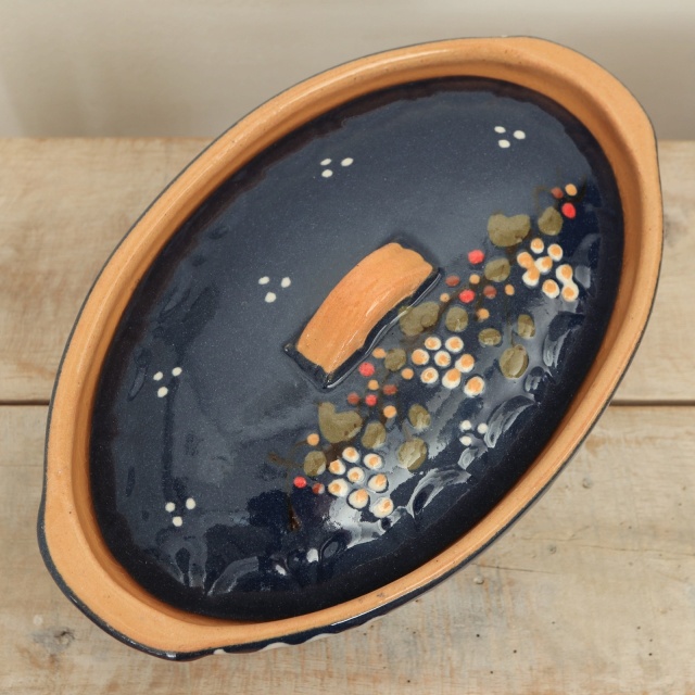 ベッコフ鍋 コウノトリ ダークブルー 23cmサイズ アルザス地方 スフレンハイム焼き 陶器製