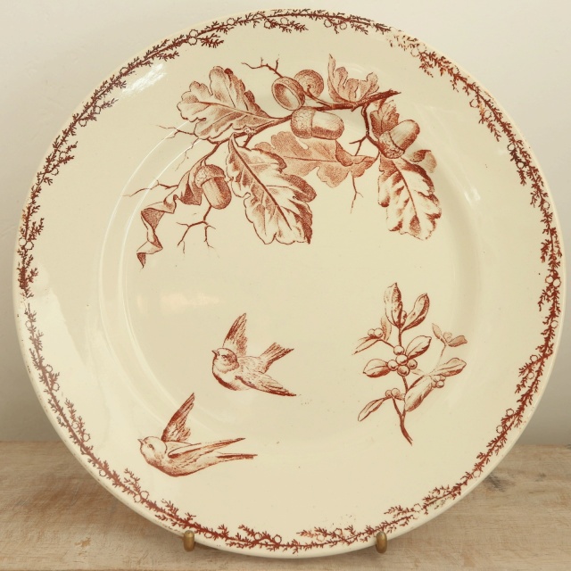 アンティーク プレート 小鳥 皿 SYLVA フランス クレイユモントロー製 Creil Montereau