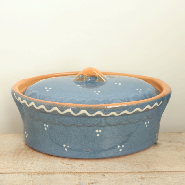 ベッコフ鍋 コウノトリ ライトブルー 23cmサイズ アルザス地方 スフレンハイム焼き 陶器製