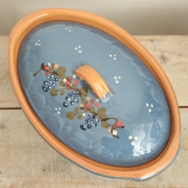 ベッコフ鍋 コウノトリ ライトブルー 23cmサイズ アルザス地方 スフレンハイム焼き 陶器製