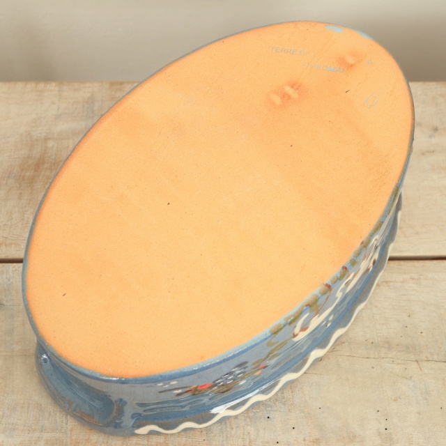 ベッコフ鍋 コウノトリ ライトブルー 23cmサイズ アルザス地方 スフレンハイム焼き 陶器製