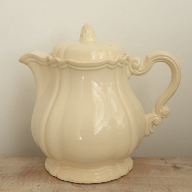 アンティーク ティーポット 花リム Ivoire フランス サルグミンヌ製 Sarreguemines