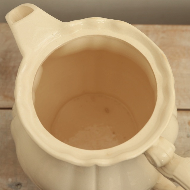 アンティーク ティーポット 花リム Ivoire フランス サルグミンヌ製 Sarreguemines