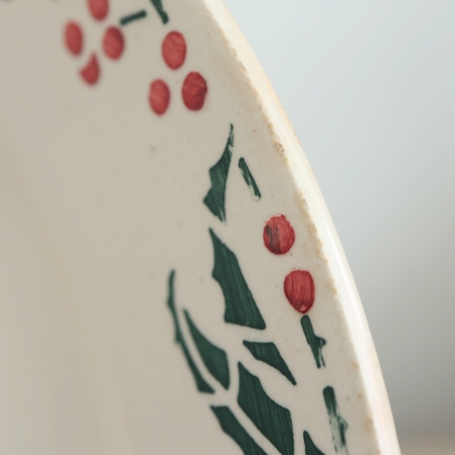 フランスアンティーク　ひいらぎのプレート　クレイユエモントロー　平皿 HOUX アンティーク プレート 皿 ヒイラギ HOUX フランス クレイユモントロー