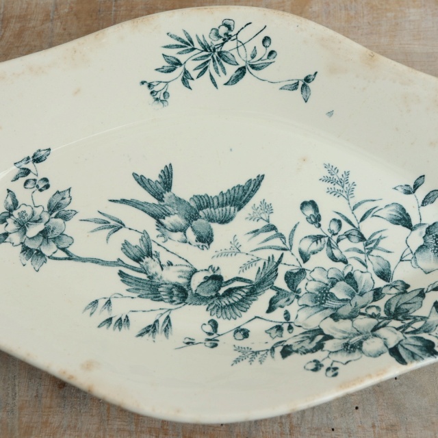 アンティーク ラヴィエ 小鳥 オーバル皿 MIGNON フランス ロンウィー製 LONGWY