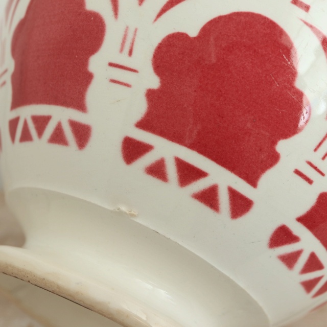 アンティーク カフェオレボウル モロッコ ワインレッド フランス ディゴワン&サルグミンヌ製 DIGOIN & SARREGUEMINES