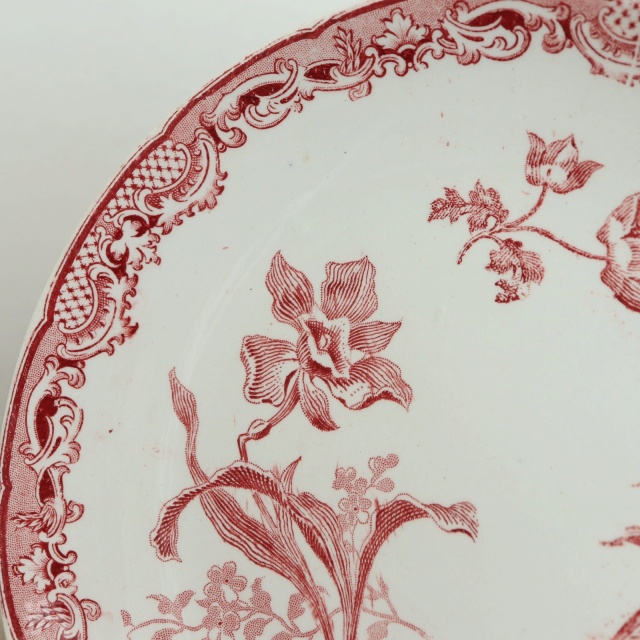 アンティークプレート フォンタンジュ ソーサー 小皿  フランス サルグミンヌ製 FONTANGES SARREGUEMINES