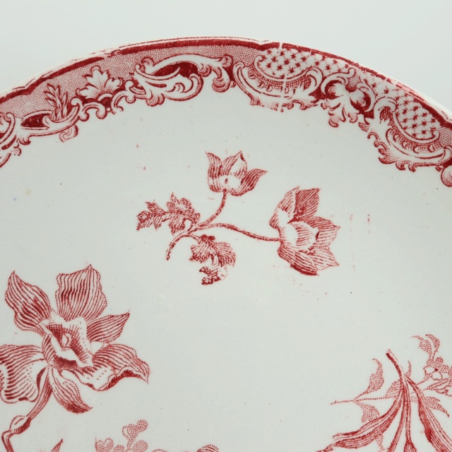 アンティークプレート フォンタンジュ ソーサー 小皿  フランス サルグミンヌ製 FONTANGES SARREGUEMINES