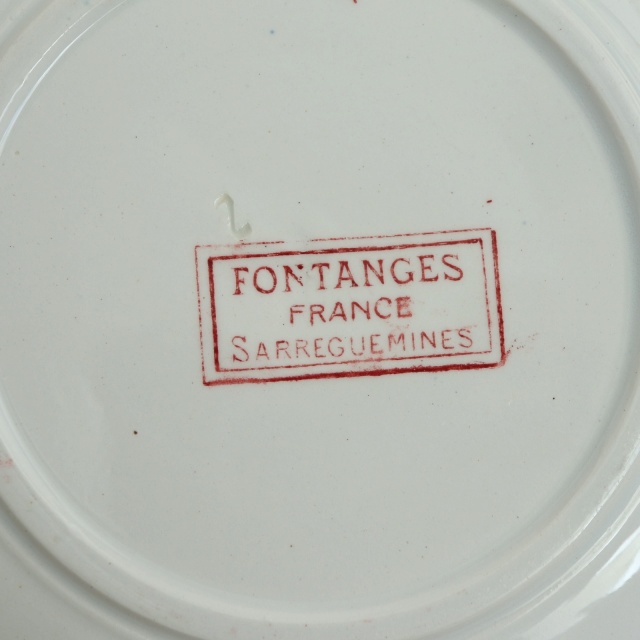 アンティークプレート フォンタンジュ ソーサー 小皿  フランス サルグミンヌ製 FONTANGES SARREGUEMINES