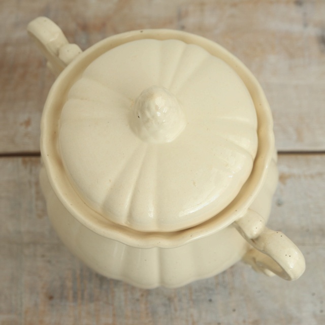 アンティーク シュガーポット 花リム Ivoire フランス サルグミンヌ製 Sarreguemines