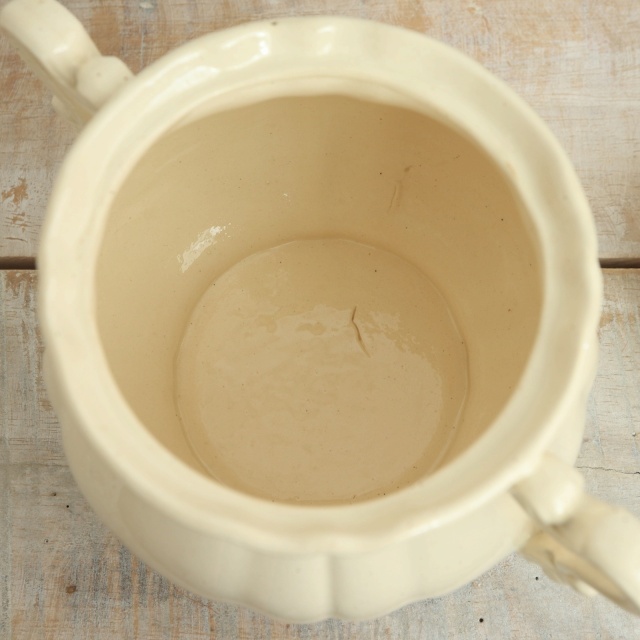 アンティーク シュガーポット 花リム Ivoire フランス サルグミンヌ製 Sarreguemines