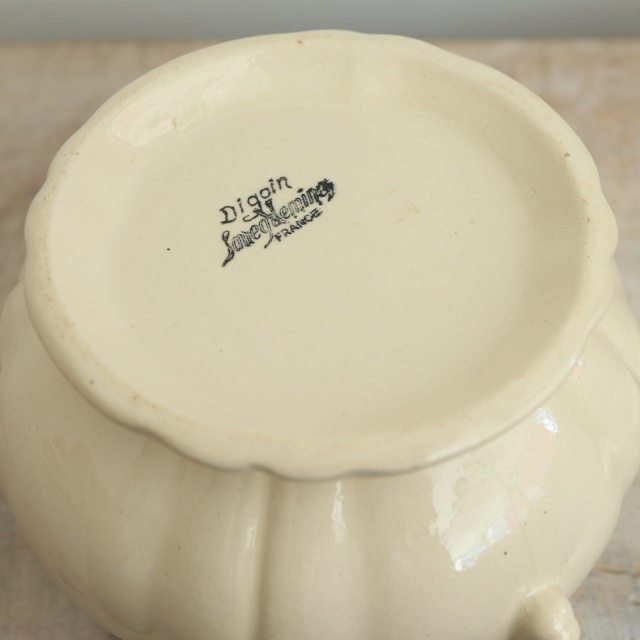 アンティーク シュガーポット 花リム Ivoire フランス サルグミンヌ製 Sarreguemines