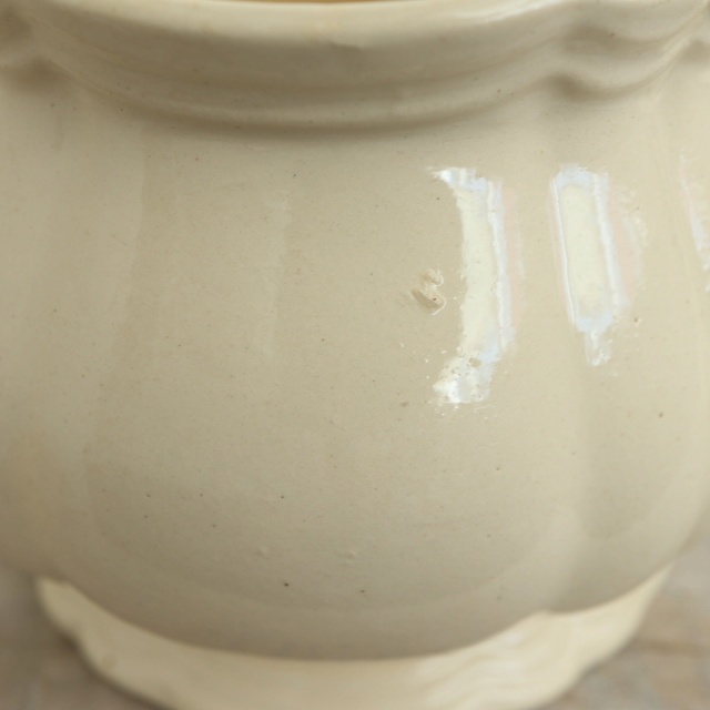 アンティーク シュガーポット 花リム Ivoire フランス サルグミンヌ製 Sarreguemines