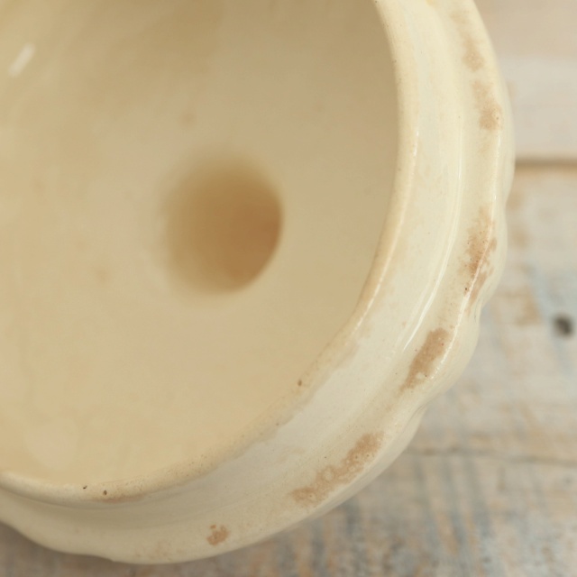 アンティーク シュガーポット 花リム Ivoire フランス サルグミンヌ製 Sarreguemines