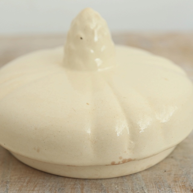アンティーク シュガーポット 花リム Ivoire フランス サルグミンヌ製 Sarreguemines