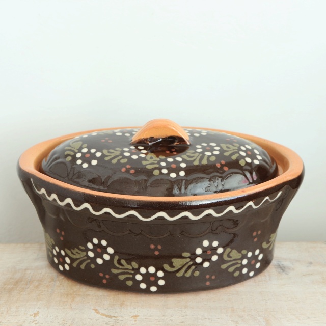 ベッコフ鍋 小花 ブラウン 21cmサイズ アルザス地方 スフレンハイム焼き 陶器製