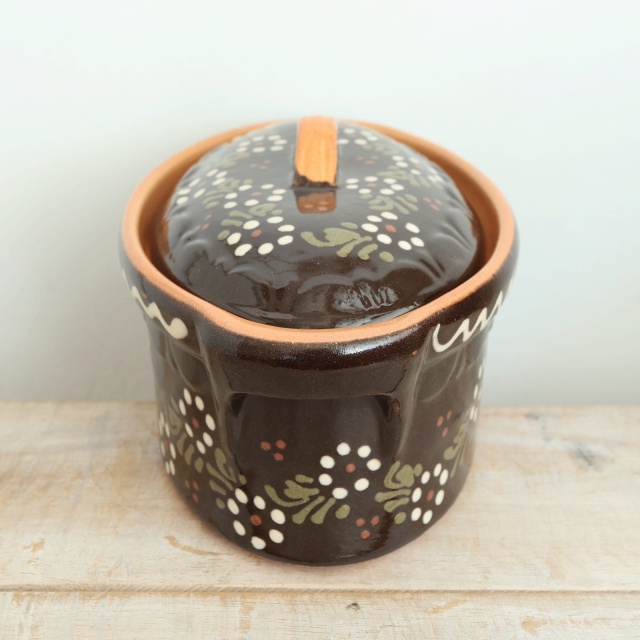 ベッコフ鍋 小花 ブラウン 21cmサイズ アルザス地方 スフレンハイム焼き 陶器製