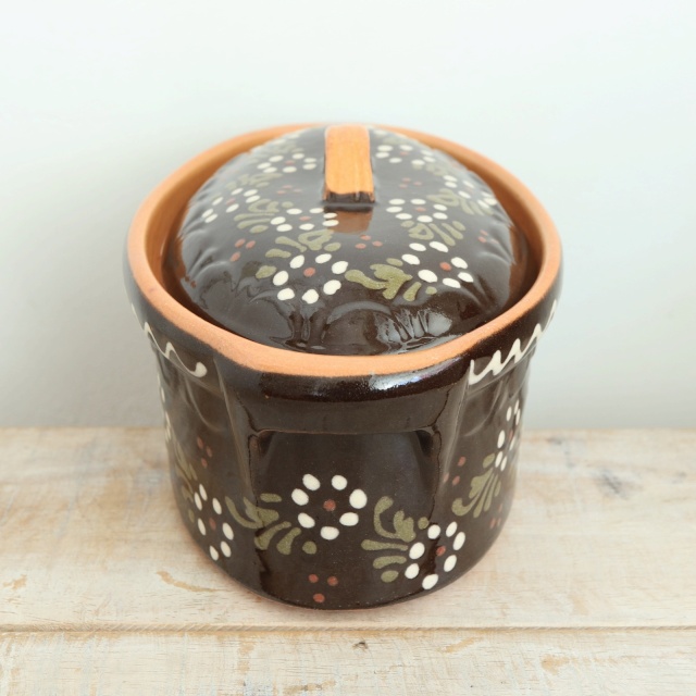 ベッコフ鍋 小花 ブラウン 21cmサイズ アルザス地方 スフレンハイム焼き 陶器製