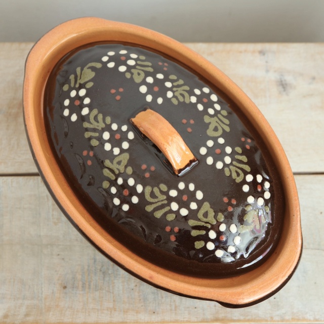 ベッコフ鍋 小花 ブラウン 21cmサイズ アルザス地方 スフレンハイム焼き 陶器製