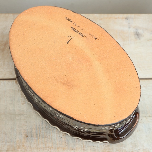 ベッコフ鍋 小花 ブラウン 21cmサイズ アルザス地方 スフレンハイム焼き 陶器製