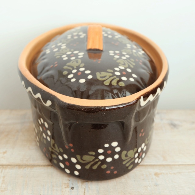 ベッコフ鍋 小花 ブラウン 23cmサイズ アルザス地方 スフレンハイム焼き 陶器製