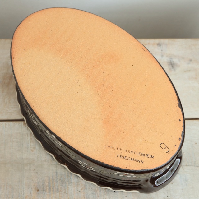 ベッコフ鍋 小花 ブラウン 23cmサイズ アルザス地方 スフレンハイム焼き 陶器製