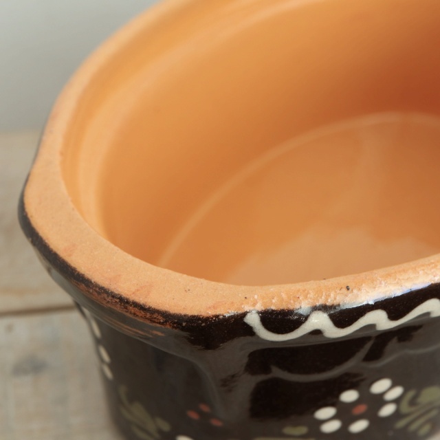 ベッコフ鍋 小花 ブラウン 23cmサイズ アルザス地方 スフレンハイム焼き 陶器製