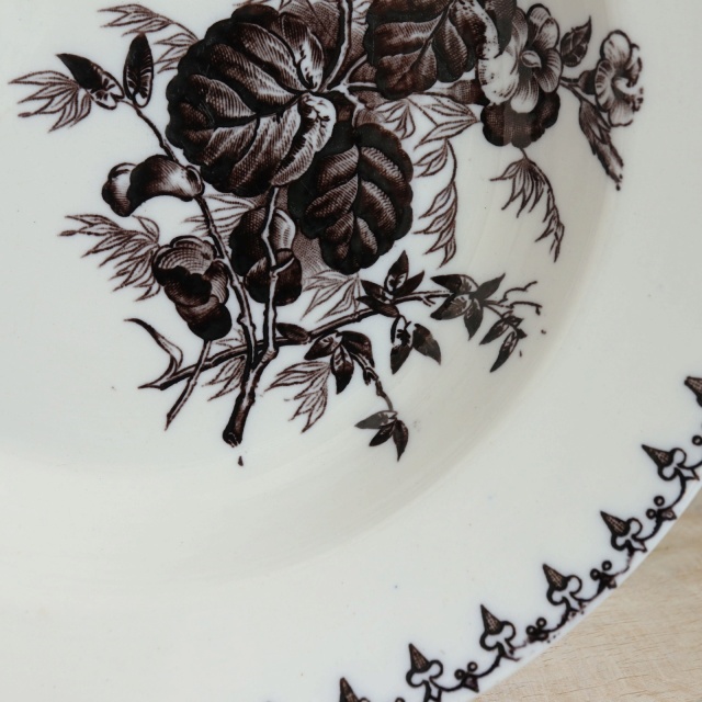 アンティークプレート FLORE 深皿 フランス サルグミンヌ製 U&C SARREGUEMINES