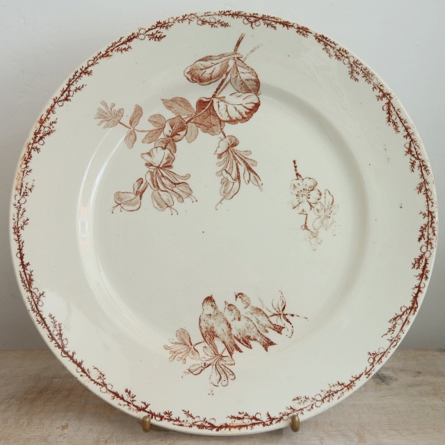 アンティーク プレート 小鳥 皿 SYLVA フランス クレイユモントロー製 Creil Montereau