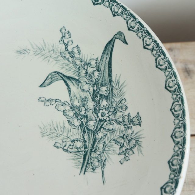 アンティーク コンポティエ スズラン MUGUET フランス サンタマン製 ST.AMAND AMANDINOISE