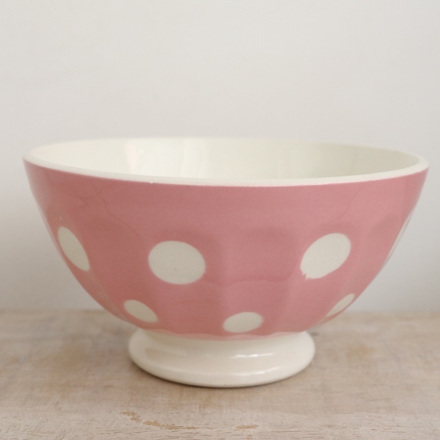 アンティーク プチ カフェオレボウル ピンク 水玉 フランス ディゴワン&サルグミンヌ製 DIGOIN & SARREGUEMINES