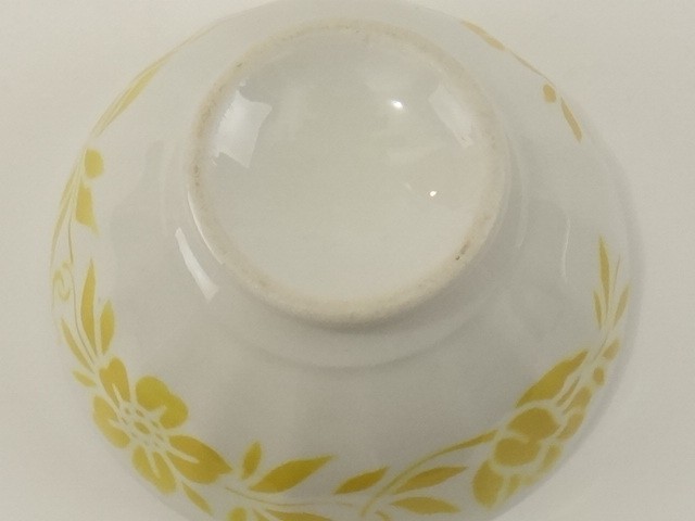アンティーク カフェオレボウル 黄色の花