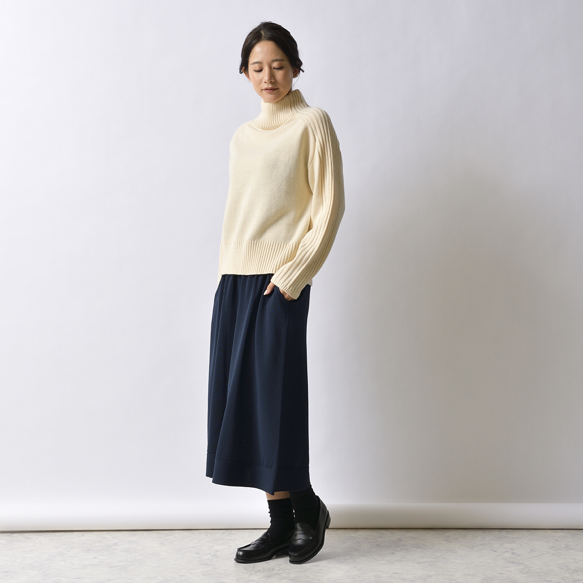 のびる腹巻き付ニットロングスカート おなかをつつむ - SAIFUKU
