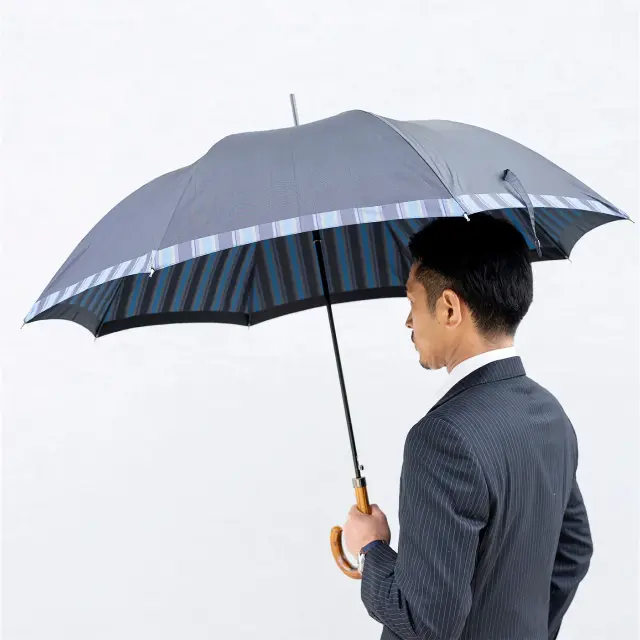 長傘 晴雨兼用 日本製 | Tie ストライプ裏地 ネイビー - 槙田商店 -