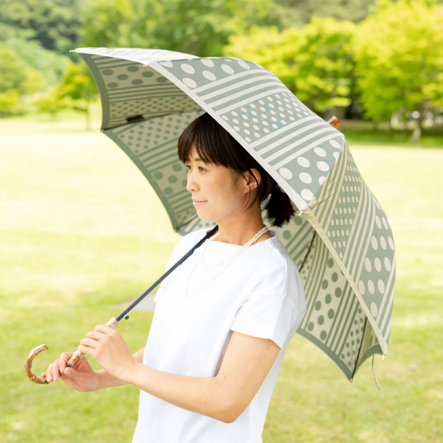 日本製 傘 晴雨兼用 | kirie ドットとストライプ | 顔色を美しく