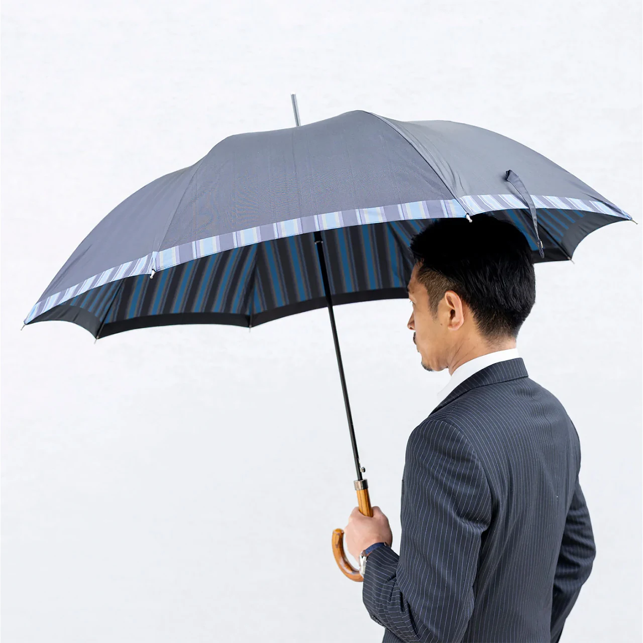 長傘 晴雨兼用 日本製 | Tie ストライプ裏地 ネイビー - 槙田商店 -