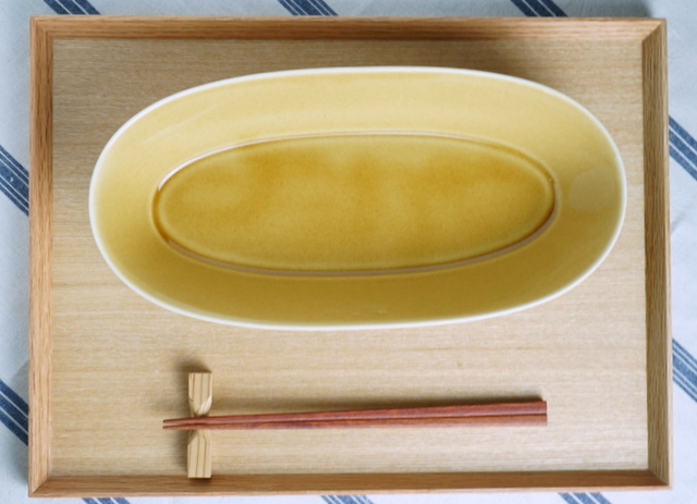 楕円鉢 9寸 | 白青 うす飴 - 瑞々（みずみず） -