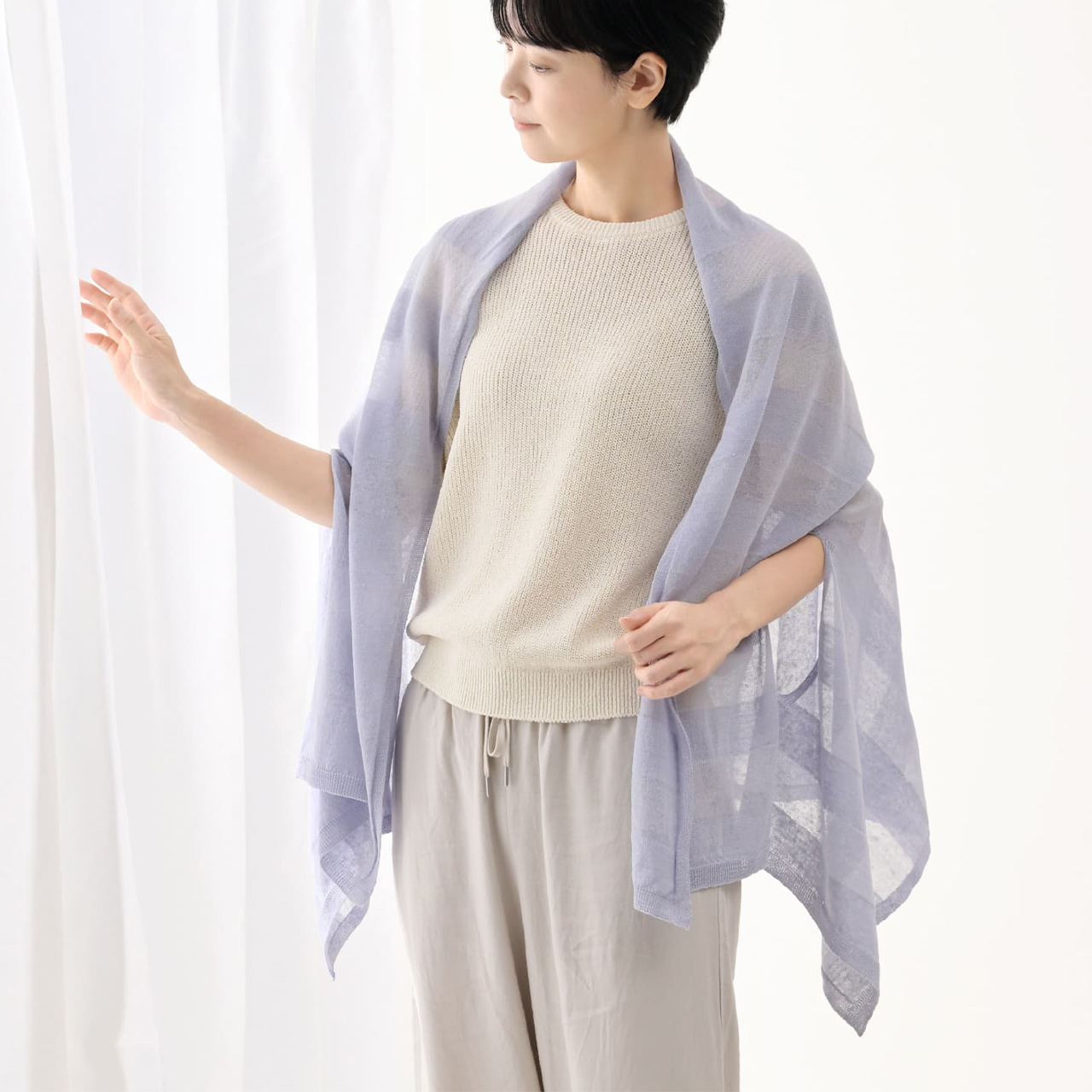 ずり落ちない、麻のストール | 超軽量160g 日除け防止 - SAIFUKU（mino）