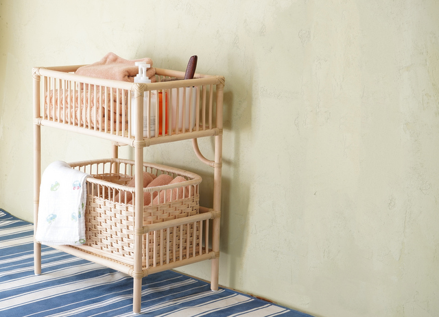 日本製 籐のランドリーラック カゴ付き|ラタン 脱衣かご| 2段 3段