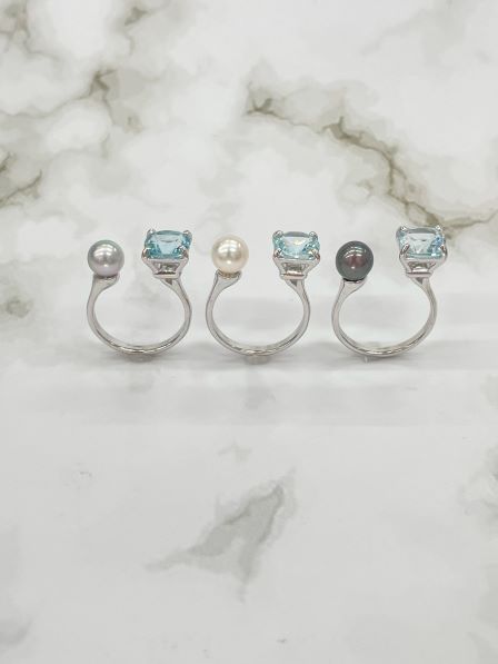 【お客様専用ご注文ページ】アコヤ真珠フォークリング【6.5mm-7mm  ブルートパーズ】o-240311b