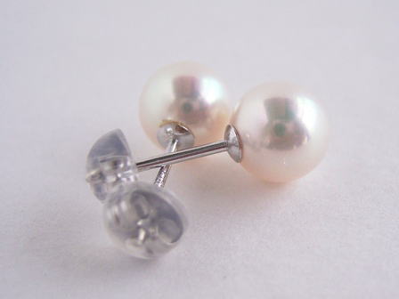 K14WGアコヤ真珠ピアス【越物】【花珠級】【7mm-7.5mm】ewk-5447