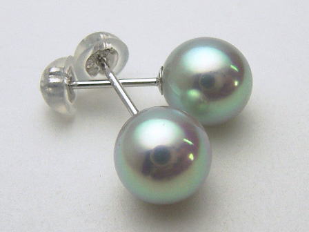 Pt900/K18/K14WGアコヤ真珠ピアス(ブルー、グレー系) (SVイヤリング  