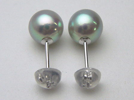 Pt900/K18/K14WGアコヤ真珠ピアス(ブルー、グレー系) (SVイヤリング  