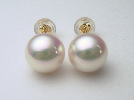 Pt900/K18/K14WGアコヤ真珠ピアス(イヤリング チャーム )【8mm