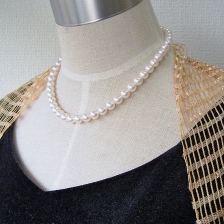 濃厚なクリーム色花珠あこや真珠ロングパールネックレス 留め具18K  