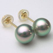 K18/K14WGアコヤ真珠ピアス(グリーン、グレー系)(SVイヤリング、チャーム)【6.5mm-7mm】ewn-5850【メール便送料無料】(あこや本真珠 アコヤ本真珠 あこや真珠　黒真珠 和珠 パールピアス 本真珠 パール 直結 18金 )